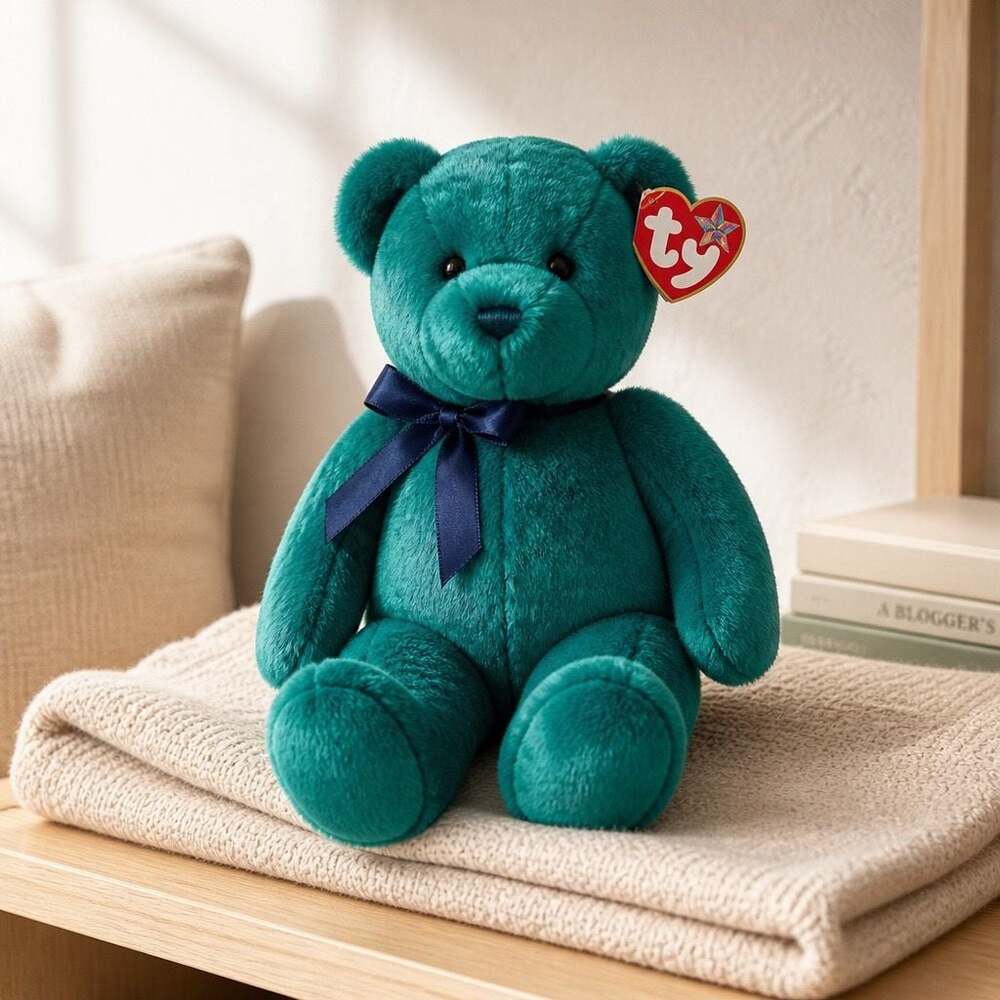 Ty Beanie Buddies Collection Teal Teddy Bear Old Face Plush with Tags